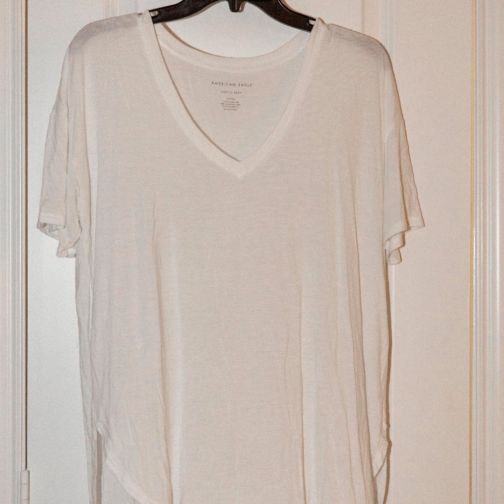 White V-Neck Flowy Tee